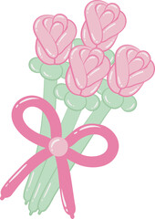 Cute Flower Bouquet Rose Balloon Twisted Isolated Illustration