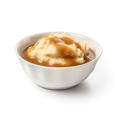 bowl of mashed potatoes and gravy