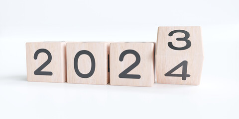 Cube turns from 2023 to 2024. 3d rendering