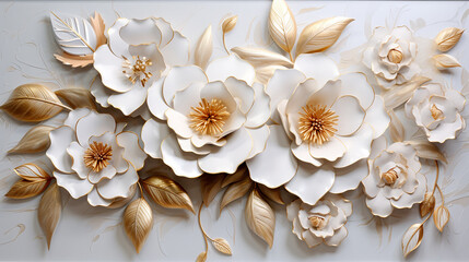 a elegant wall decoration in the living room office bedroom with white and gold flower
