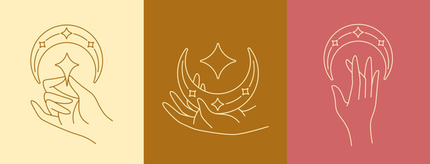 hand and moon line art design collection