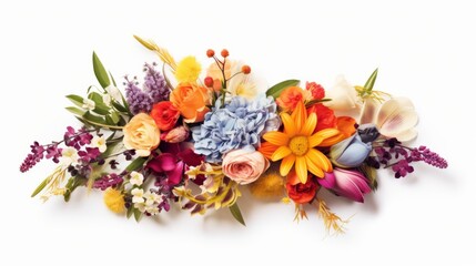 A carefully arranged bouquet showcasing a mix of exotic and traditional flowers on a clean white surface Generative AI