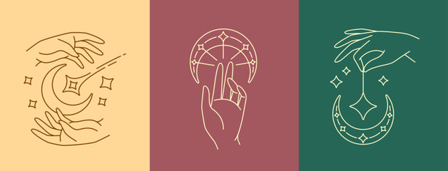 hand and moon line art design collection