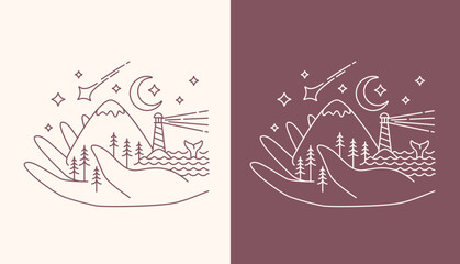 Obraz premium line art. hand and mountain views design