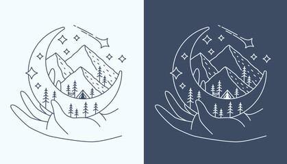 line art. hand and mountain views design