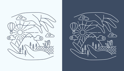 line art. hand and mountain views design