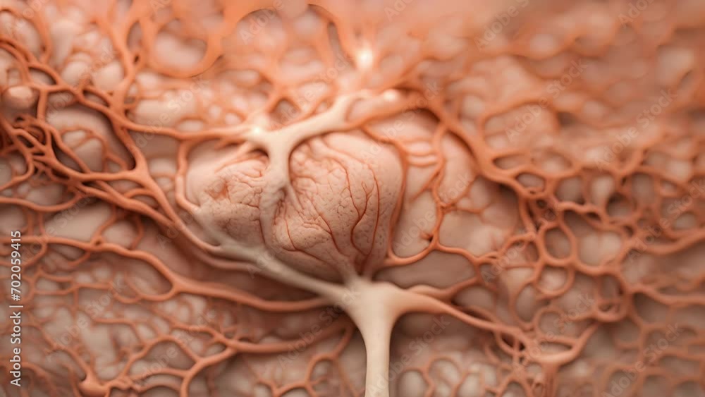 Poster a microscopic of brain tissue, comparing the size and complexity of a modern human brain to that of 