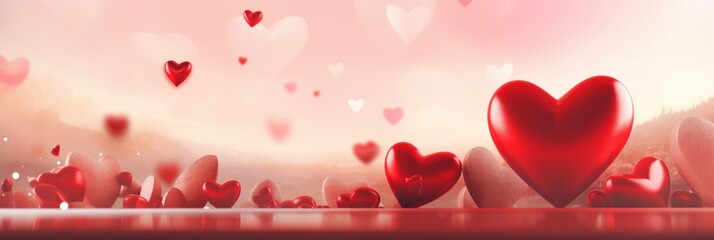 Red heart on blurred background. Valentines greeting card invitation, Happy valentine's day banner