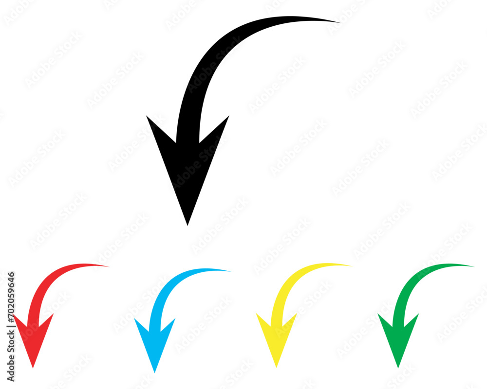 Poster curved arrow icon vector. arrow pointer icon sign symbol in trendy flat style. set elements in color