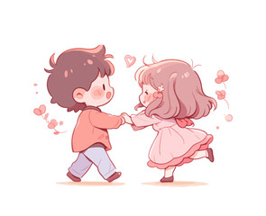 Fototapeta premium Cute little boy and girl in love. Valentine's day. Vector illustration