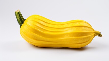  an isolated yellow squash on a white surface, highlighting the vegetable's bright color and unique features.