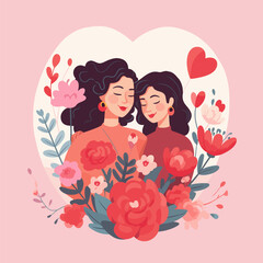 Romantic couple in love. Vector illustration of a women in love.