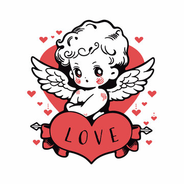 Cartoon Cupid with bow and arrow. Vector illustration of a cupid.