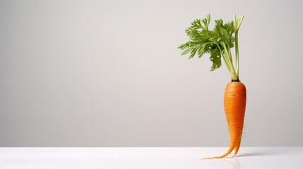 A close-up shot of a solitary carrot, its orange hue standing out against a clean white canvas, capturing the simple beauty of this wholesome vegetable.