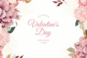 Valentine's day invitation with watercolor flowers and leaves. Vector illustration.