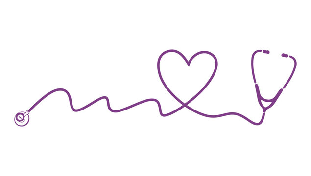 stethoscope silhouette Heart shaped stethoscope line frame Isolated on  background.