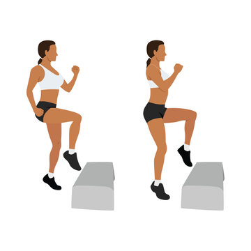 Woman doing toe tap exercise. Flat vector illustration isolated on white background