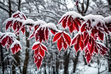  snow covered red branches