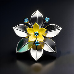 Design an elegant AI graphic of a jewelry-crafted forsythia flower, using gemstones for vibrant and delicate beauty.(Generative AI)