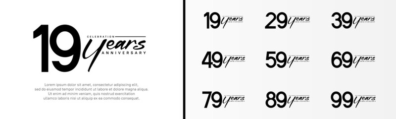 set of anniversary logo black color number and black text on white background for celebration