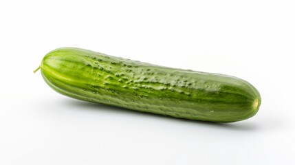 A fresh and vibrant cucumber isolated against a white background, capturing the crispness and green allure of this popular vegetable.