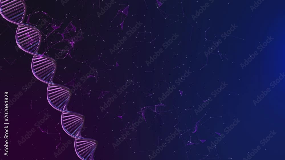 Poster rotating dna molecule on blue dna structure molecule rotating background. artificial dna structure s