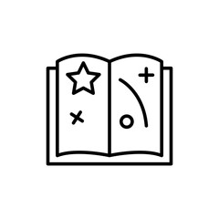 Magic book outline icons, minimalist vector illustration ,simple transparent graphic element .Isolated on white background