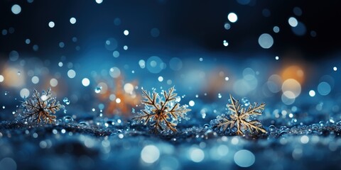 Fototapeta na wymiar Falling snowflakes fir tree and Bokeh with white snow