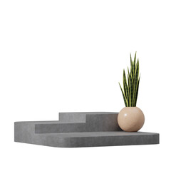 sansevieria plant 3d render image, transparent background of concrete platform podium in square
