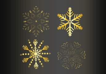 set of gold Snowflakes vector
