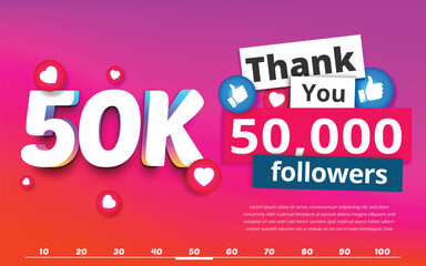 Thank you 50k followers colorful celebration template, 50000 followers achievement banner on social media