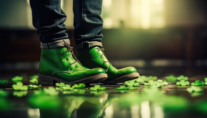 Men's Autumn Boots and Clover, concept St.Patrick 's Day