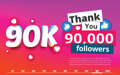 Thank you 90k followers colorful celebration template, 90000 followers achievement banner on social media