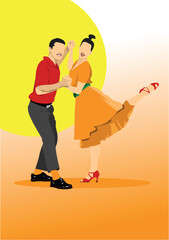 Lindy hop or rock-n-roll dance. Dance for rock-n-roll music. 3d vector hand drawn illustration