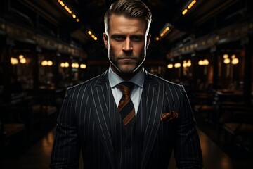 Photo Realistic of a High-Powered Manager in a Finely Tailored Pinstripe Suit, Generative AI
