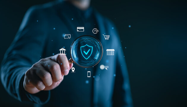 Service guarantee, clients service, businessman hand showing guarantee check mark for business automation process, quality assurance management, certification, online shopping, financial ecosystem.