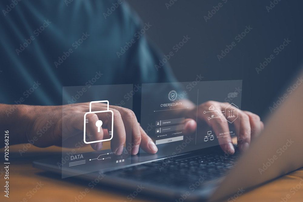 Aufkleber cybersecurity concept, cyber secure digital information, user privacy security and encryption, secur