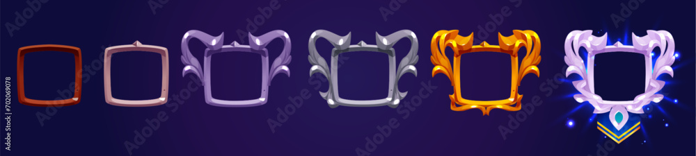 Aufkleber square game rank frames set isolated on background. vector cartoon illustration of medieval curl ava