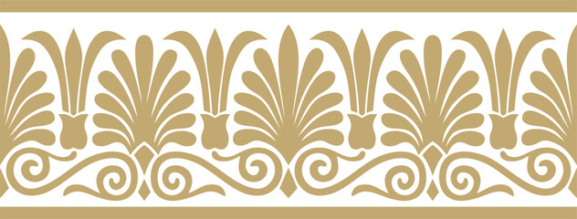 Vector golden seamless classic greek ornament. Endless European pattern. Border, frame Ancient Greece, Roman Empire.. - obrazy, fototapety, plakaty