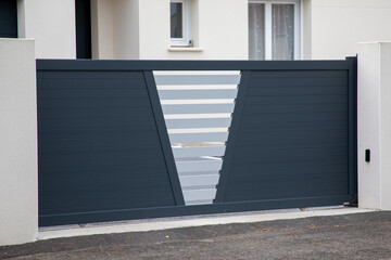 portal grey dark white modern home steel slide door gray entrance aluminum gate slats