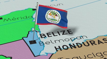 Belize, Belmopan - national flag pinned on political map - 3D illustration
