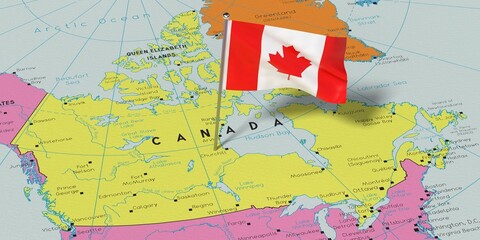 Canada - national flag pinned on political map - 3D illustration