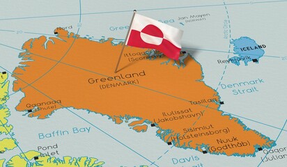 Greenland - national flag pinned on political map - 3D illustration © PX Media
