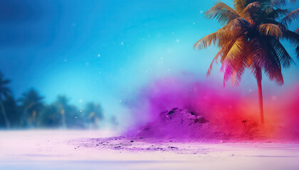 Beach in Goa in colors , happy holi indian concept