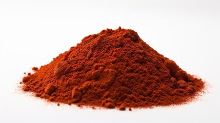 an isolated pile of smoked paprika on a clean white canvas, highlighting the spice's vibrant red...