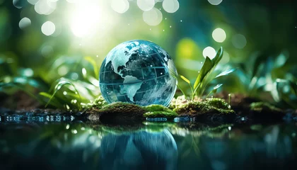 Fotobehang Ball shaped earth and blue water , safe nature earth day concept © terra.incognita