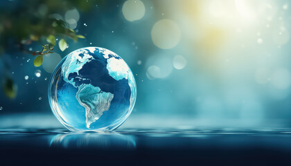 Fototapeta na wymiar Ball shaped earth and blue water , safe nature earth day concept