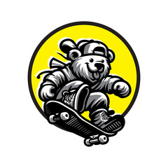 Bear is skateboarding