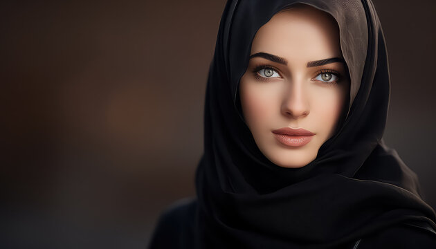 Muslim woman in black headscarf and burqa