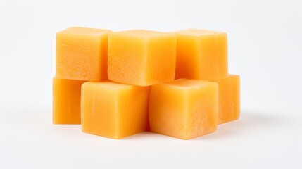 isolated cantaloupe cubes on a pristine white surface, showcasing the juicy orange color and refreshing texture of this melon.